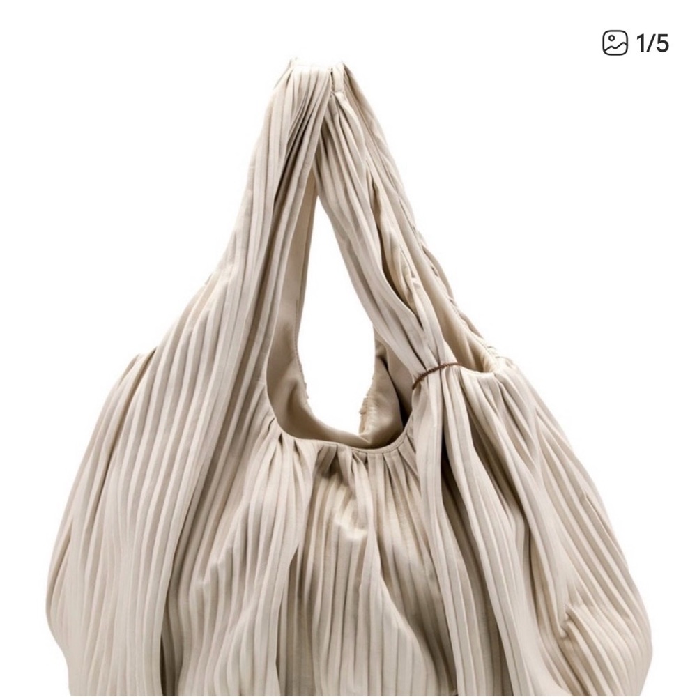 Nanushka Pleated Hobo Shoulder Bag in Cream